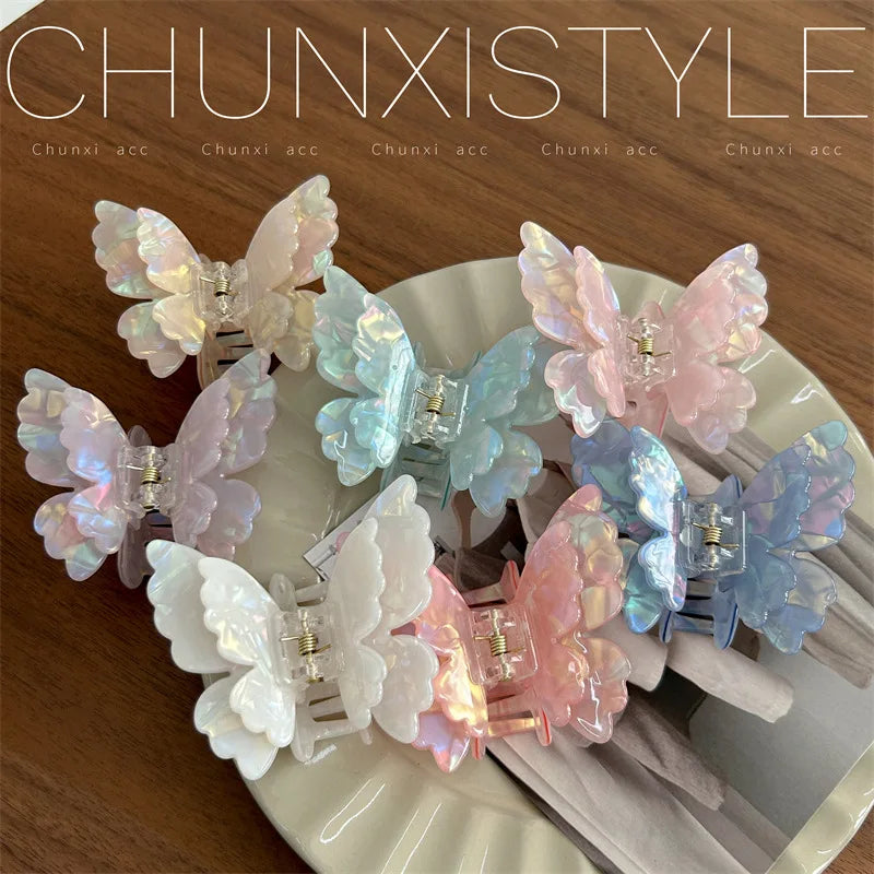 Fairy Butterfly Hair Claw French Retro Acetate Crab Hair Clip Summer Sweet Princess Shark Clip Coiled Hairpin Hair Accessories