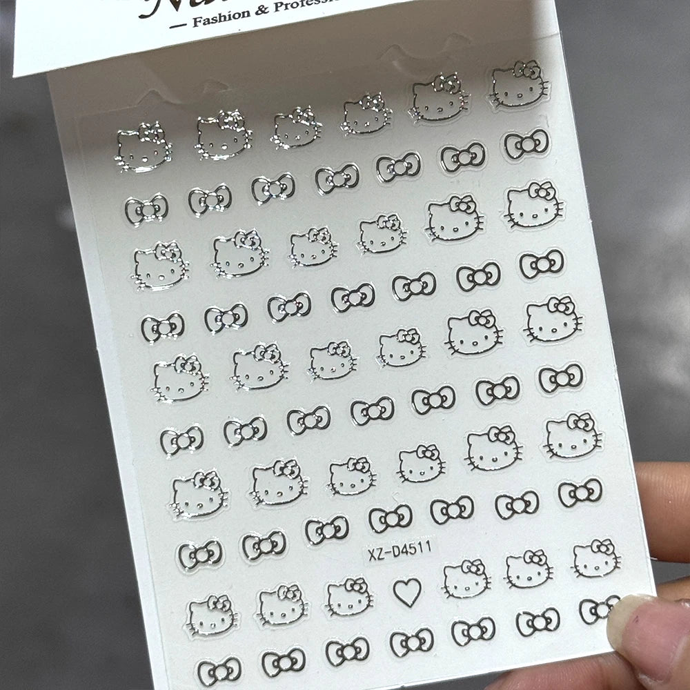 3D/5D Pink Hello Kitty Nail Art Stickers Anime Cartoon KT Japanese Cartoon Cute Hot Girl Fashion Nail Decal Jewelry Nail Sticker