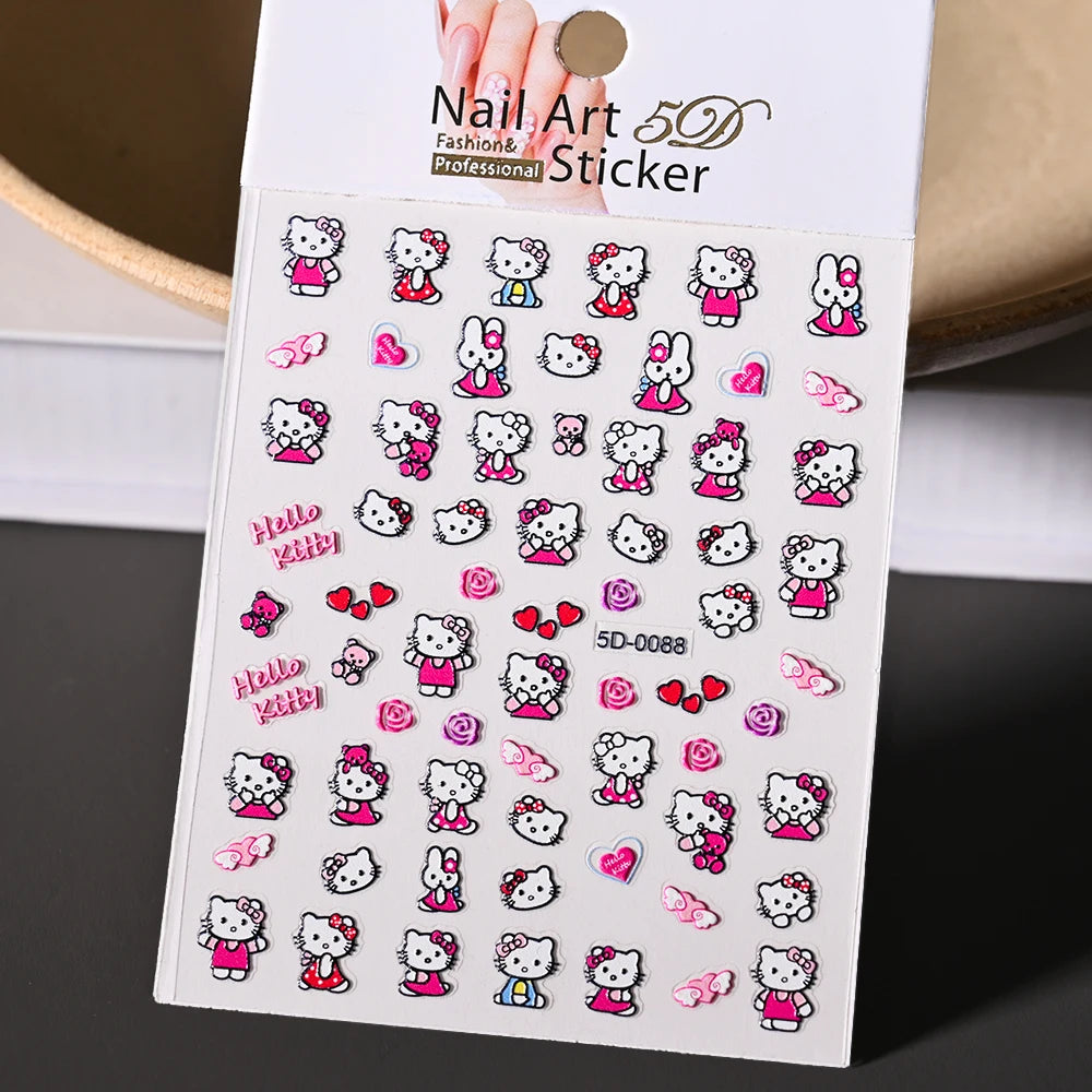 3D/5D Pink Hello Kitty Nail Art Stickers Anime Cartoon KT Japanese Cartoon Cute Hot Girl Fashion Nail Decal Jewelry Nail Sticker