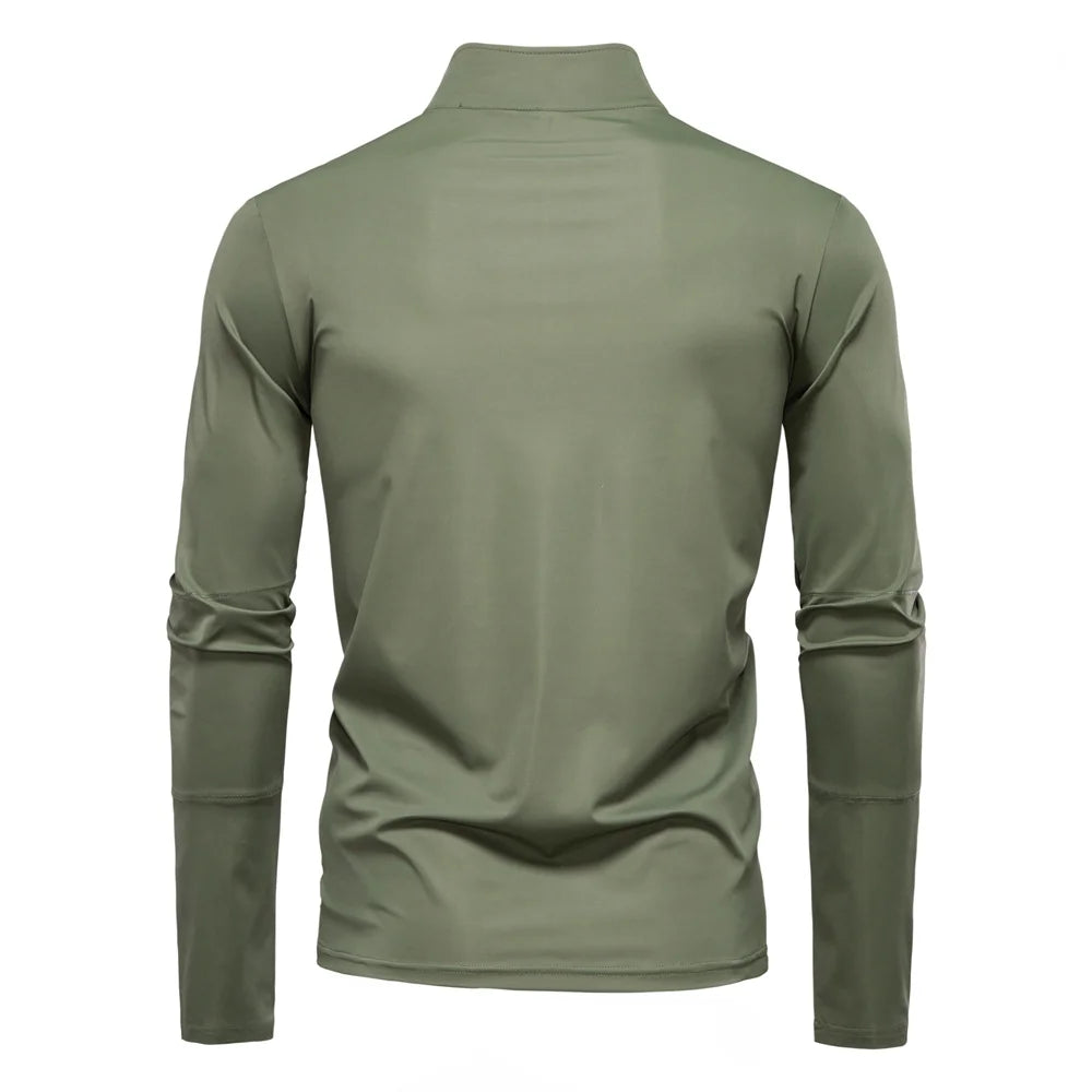 AIOPESON Men's UPF100+ Sun Protection Long Sleeve Shirt Solid Color Zipper Outdoor Shirts Stand Collar Quick Dry T Shirts