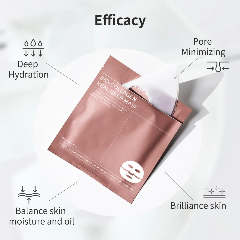 Hllozzi 34g*4 Bio-Collagen Sheet Mask w/Hyaluronic Acid & Vitamin C Hyaluronic Acid Hydrating Sleeping Mask