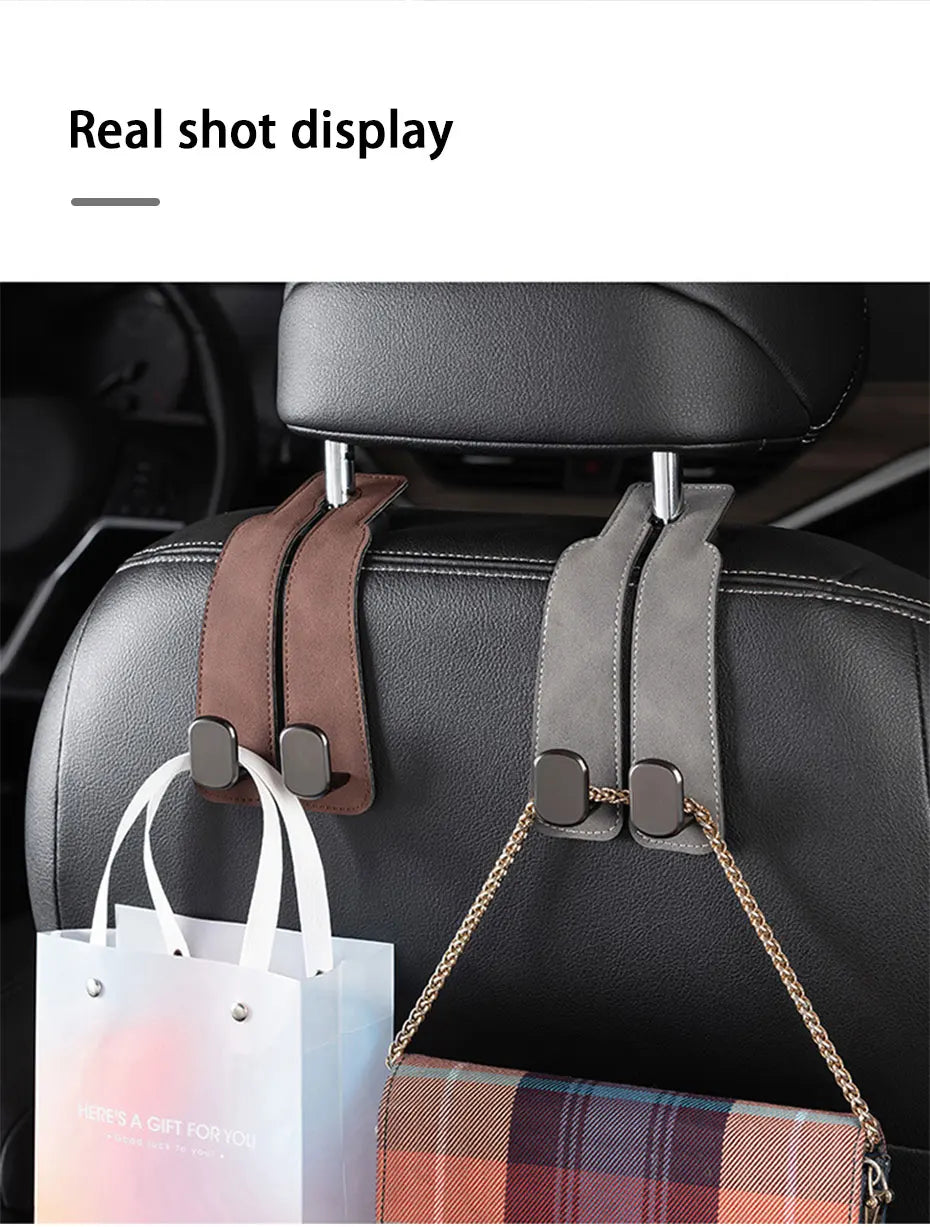 BLALION Suede Vehicle Metal Hook Hanger Multifunction Hanger Storage Organizer Double Hook Holder Rear Seat Hooks Accessories