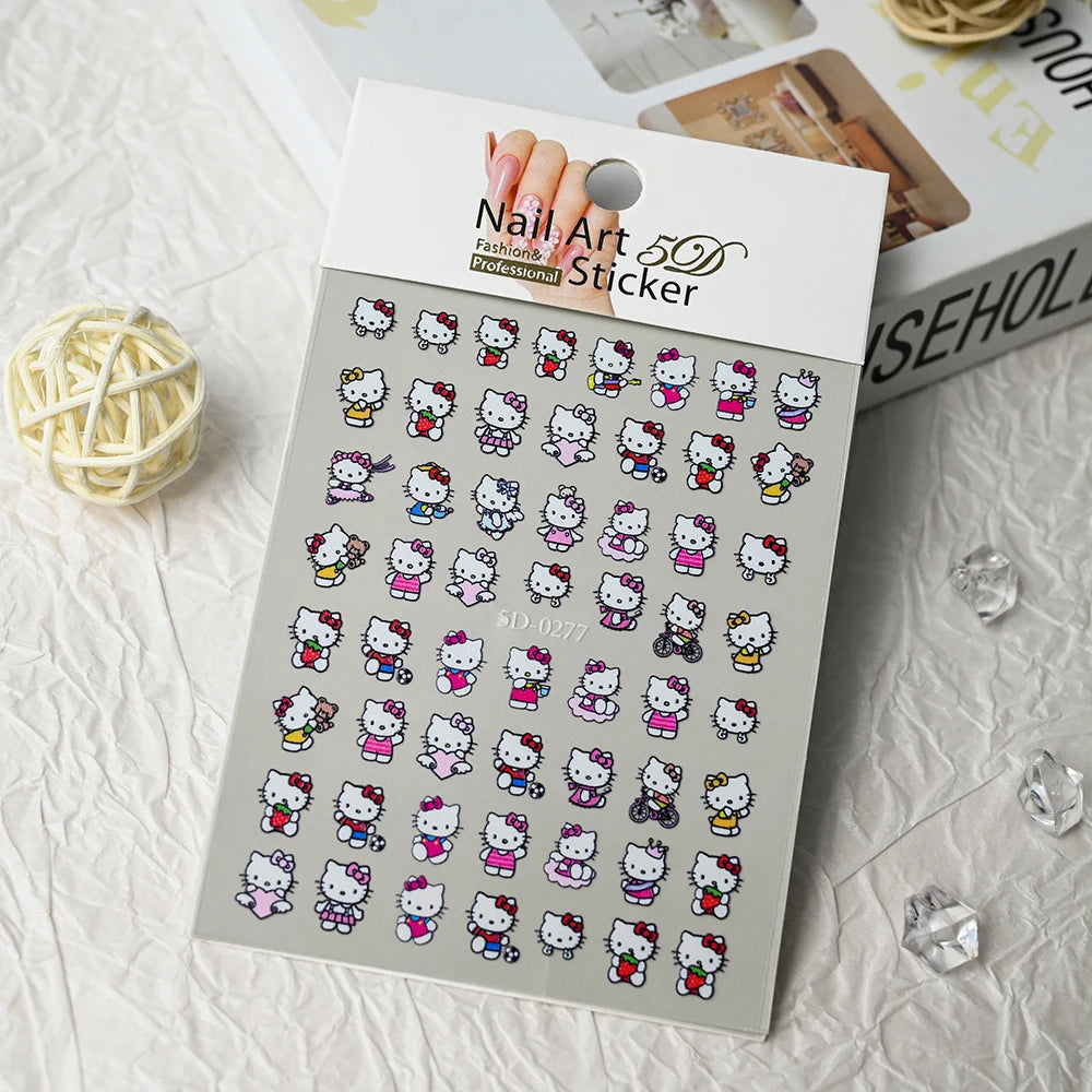 3D/5D Pink Hello Kitty Nail Art Stickers Anime Cartoon KT Japanese Cartoon Cute Hot Girl Fashion Nail Decal Jewelry Nail Sticker