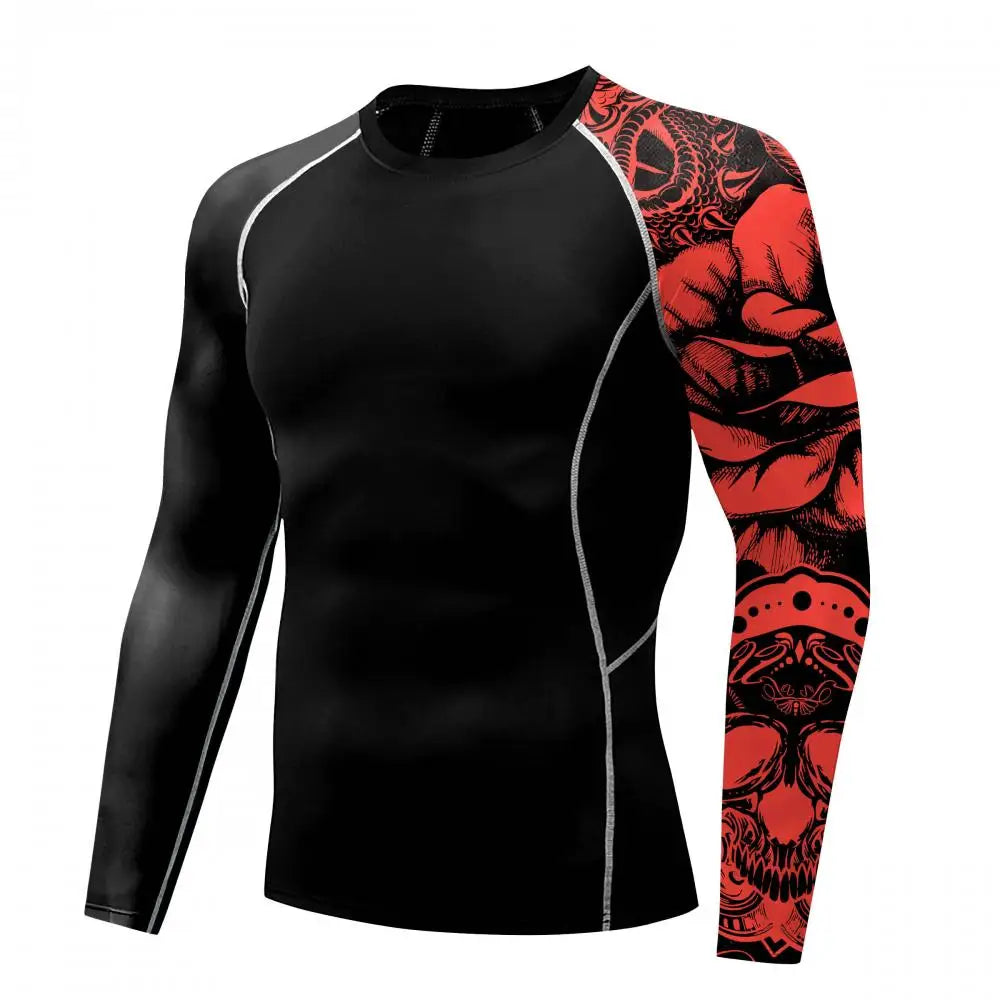 New Skull Long Sleeve T-Shirt Men Summer Fitness Quick Dry T-Shirts Breathable Compression Tops Outdoor Sportwear Clothing