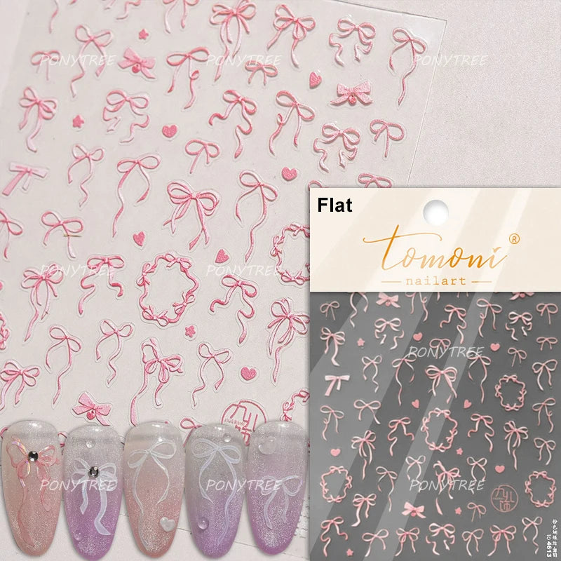 Delicate Jelly chic Bowknot Silk Ribbon Knot Star Shiny Dreamy Self Adhesive Nail Art Decorations Sticker Dressy Manicure Decals