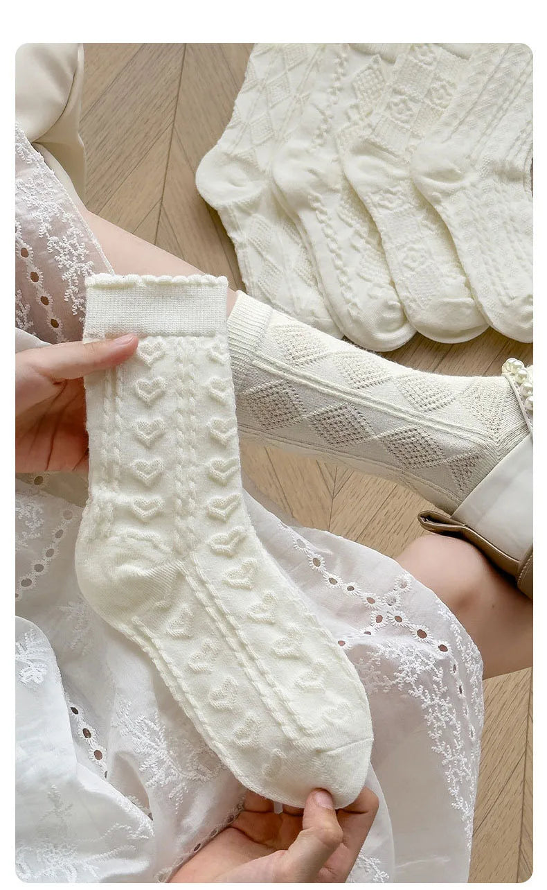 5 Pairs Girls Socks Solid White Cotton Socks A Class Socks Baby Autumn Mid Calf Socks Children Medium Socks Baby Kids Socks